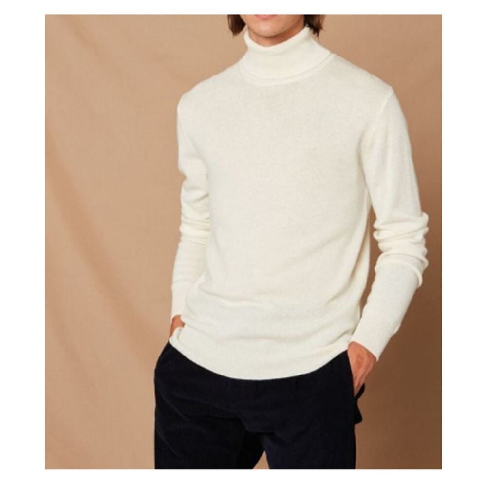 Hartford Men's Cream Wool Cashmere Roll Neck Jumper Size XL